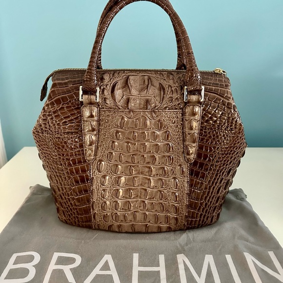 Brahmin Chocolate Crocodile Embossed Shoulder Purse - Picture 3 of 8